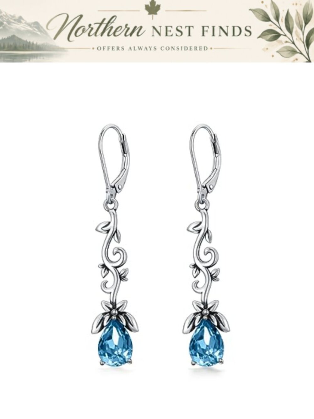 925 Sterling Silver Oxidized Branches Dangle Drop Leverback Earrings with 8x6mm